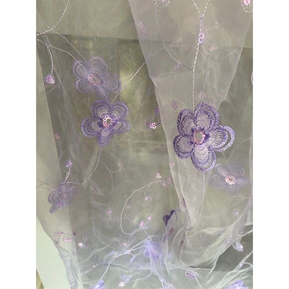 Lavender Floral Sequin Scalloped edge Sheer Curtain Panel - Picture 4 of 6